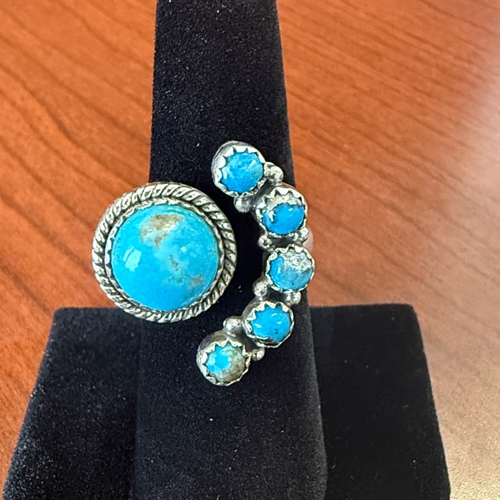 Morenci Turquoise & 925 Sterling Silver Statement Ring - Adjustable